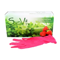 Перчатки SunViv нитриловые текстурированные без талька (розовые), размер XS, 50 пар