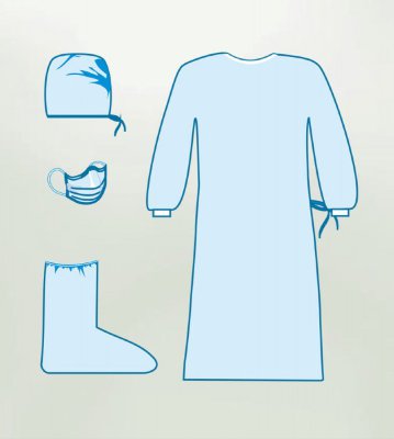 Комплект для хирурга стерильный (маска, шапочка, бахилы, халат)